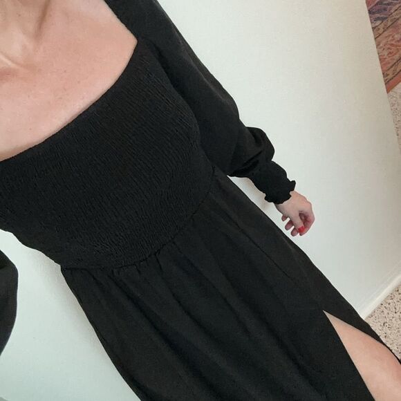 New Commense black midi side slit long sleeve dress small S - Picture 2 of 8
